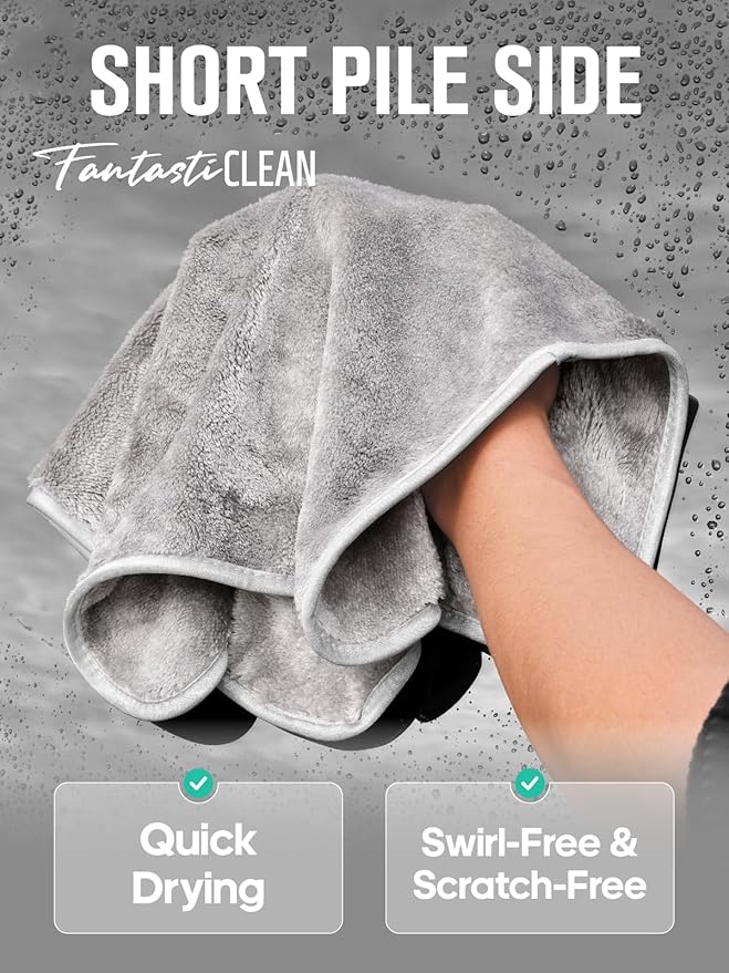 Fantasticlean Microfiber Car Detailing Towels, Car Drying Towel with Edge, Plush, Coral Fleece, 700GSM, 16" x 16", 6 Pack, Scratch-Free, Ultra Absorbent, Car RV Boat Home Cleaning (Grey and Camel)