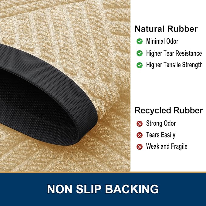 Smiry Front Door Mat Outside Entrance, Heavy Duty Outdoor Indoor Natural Rubber Doormat, Non Slip, Trap Dirt and Moisture, Easy Clean, Low Profile Patio Porch Entryway Mat, 35x23, Beige