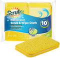 Scrub and Wipe Cleaning Pads [10 Pack] – SCRUBIT Dual Sided Scouring Pad and Sponge - Reusable Kitchen Scrubbing Sponges for Dishes, Pots, Pans Utensils & Non-Stick Cookware (Yellow)