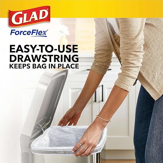 Glad ForceFlex Tall Kitchen Drawstring Trash Bags, 13 Gal, Fragrance Free, 80 Ct (Package May Vary)