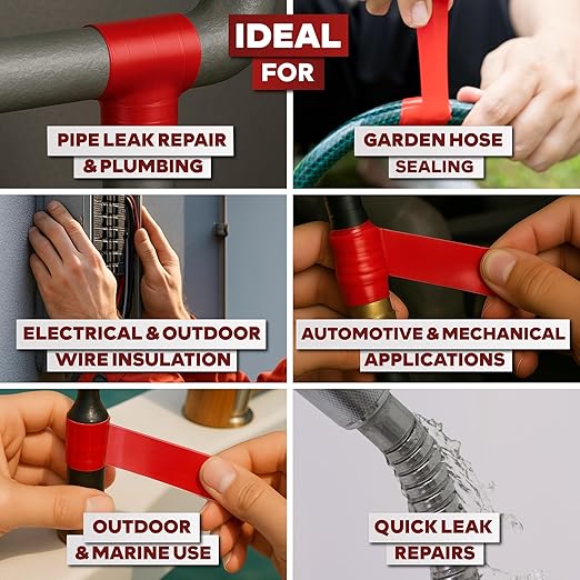 XFasten Self Fusing Silicone Tape Waterproof – 1" x 36 Feet Red, Self Amalgamating Tape, Silicone Rubber for Plumbing, Sealing Pipes, Hose Repair, Outdoor Coax and Electrical Cables – Weatherproof