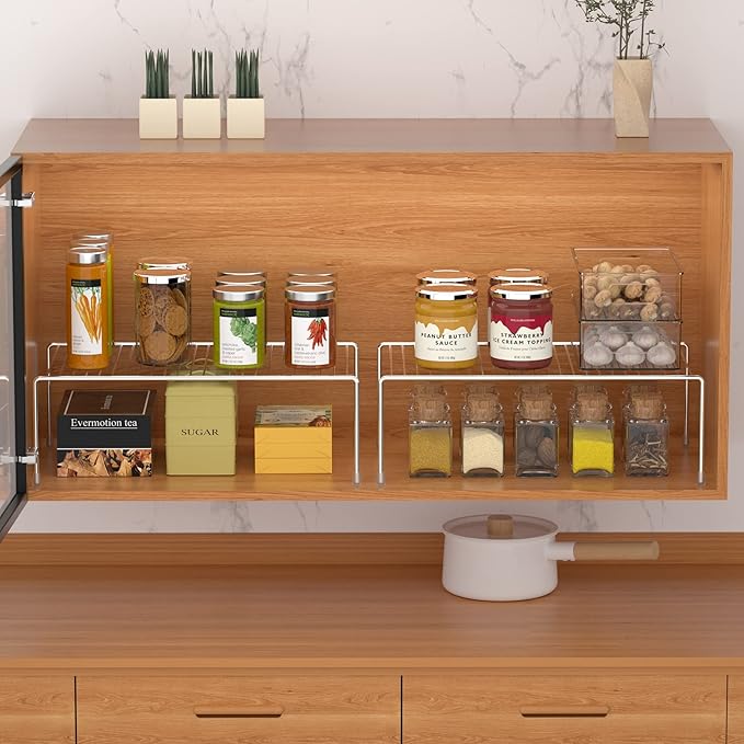 iPEGTOP Large (15.7 x 9.4 Inch) Kitchen Freezer Cabinet Organizer Shelf, Set of 4 Rustproof Metal Wire Shelves Spice Shelf Rack Cupboard Storage for Fridge Pantries Countertops Utensils, Chrome