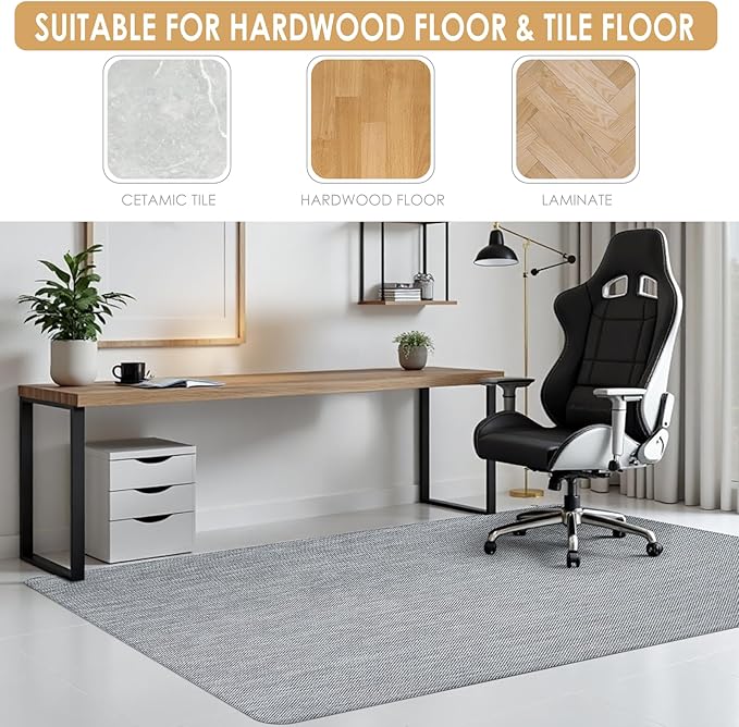 Kuyal Office Chair Mat for Hardwood Floor, 44" x58" Heavy Duty Desk Chair Mat for Office & Home, Anti Slip, Non-Curve Computer Chair Protector Mat, Light Gray