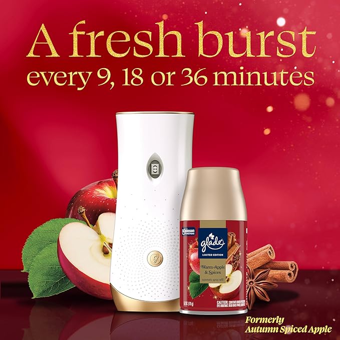 Glade Automatic Spray Refill, Warm Apple & Spices, Scented Air Freshener for Home and Bathroom, 6.2 Oz, 3 Count