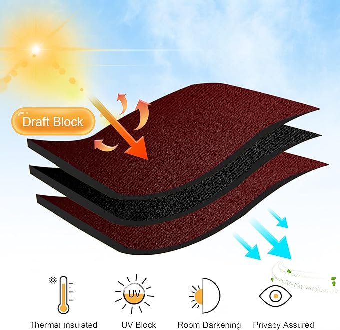RYB HOME Blackout Curtains 63 inches Long - Energy Saving Insulation Large Window Curtain Blinds for Bedroom Living Room Dining Basement Home Office, W 62 x L 63 per Panel, Burgundy Red, 2 Pcs