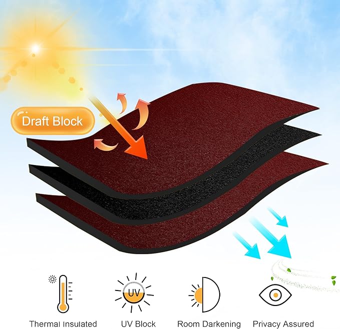 RYB HOME RV Curtains for Camper Windows - Soft Thermal Insulated Small Window Curtain Tiers for Cafe Kitchen Bedroom Basement Glass Door Window, W 42 x L 30 inches, Burgundy Red, 2 Panels