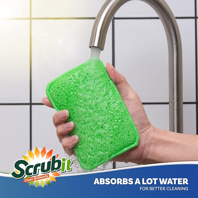 Scrub and Wipe Cleaning Pads [10 Pack] – SCRUBIT Dual Sided Scouring Pad and Sponge - Reusable Kitchen Scrubbing Sponges for Dishes, Pots, Pans Utensils & Non-Stick Cookware (Yellow)