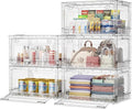 BROVIEW Clear Stackable Storage Bins Drawers, Open Front Large Plastic Storage Bins with Lids, Foldable Closet Organizers and Storage for Wardrobe Cabinets, Pantry, Makeup,5 Pack