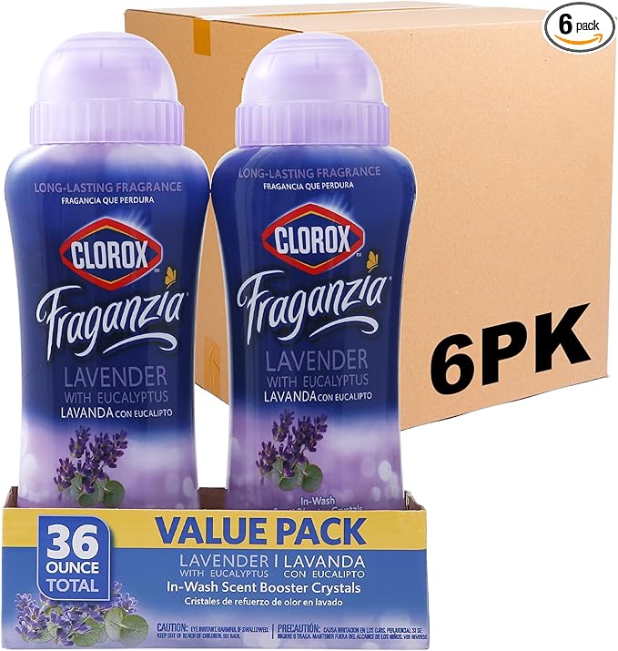Clorox Fraganzia Scent Boosting in-Wash Laundry Crystals, Lavender - 12 Count - 18 Oz Each | Laundry Freshener Beads in Lavender Scent for Fresh, Clean, Great Smelling Clothes