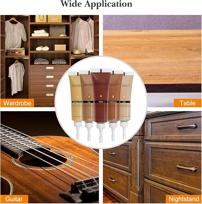 SEISSO Furniture Repair Kit 50 Pcs, 24 Colors Wood Fillers, Wood Paint, Wood Repair Kit, Wood Touch up Fillers Repair Scratches, Discoloration, Cracks, Stains, for Wooden Tables, Cabinet, Floors, Door