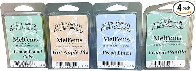 Our Own Candle Company Premium Wax Melt, Apple Pie, French Vanilla, Fresh Linen, and Lemon Poundcake, Everyday Variety Pack, 6 Cubes, 2.4 oz (4 Pack)