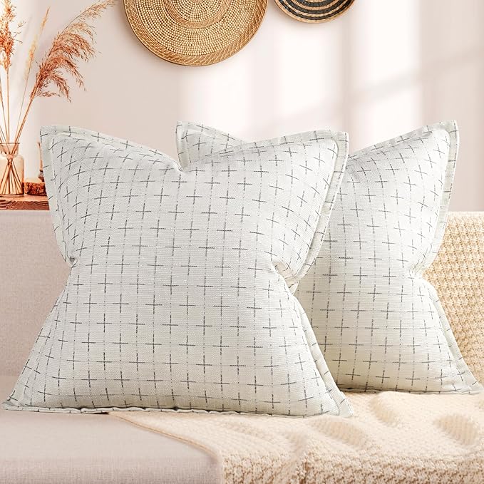 ZWJD Pillow Covers 24x24 Set of 2 Soft Polyester Textured Pillow Covers with Stylish Flange Edge Cozy Farmhouse Throw Pillows for Couch Bed Sofa Living Room