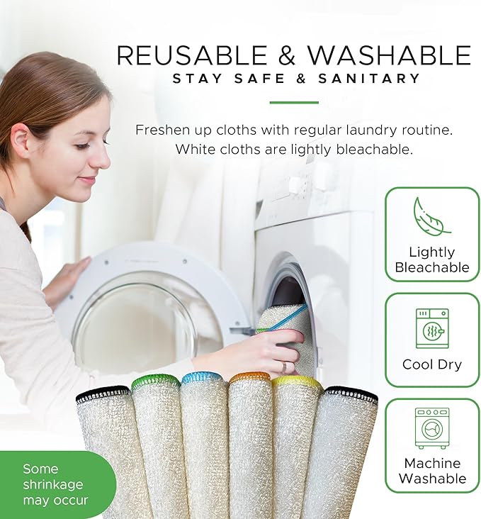 Whiffkitch Dishcloths Dishrags for Kitchen and Household Cleaning 6x7 6-Pack Non-Scratch 2-Ply Weave, Bamboo-Rayon Fabric, Absorbent, Washable, Long-Lasting