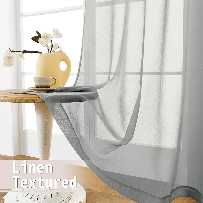 Tollpiz Short Sheer Door Curtain Closet Linen Textured Curtain Sheers Doorway Light Filtering Voile Patio Glass Door Rod Pocket Curtains French Door, 54 x 54 inches Long, Silver Grey, Set of 1 Panel