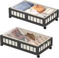 efluky 2-Pack Bamboo Under Bed Storage Containers with Wheels, Under Bed Clothes Storage Basket with Large Dust Bag, Rolling UnderBed Storage for Bedroom, Dorm and Basement, Black