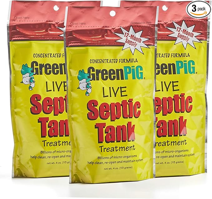 GREEN PIG Septic Tank Treatment - 12 Pods, Septic Safe Clog Remover, Prevents Expensive Septic Tank and Drain Field Failures, 3-Year Supply