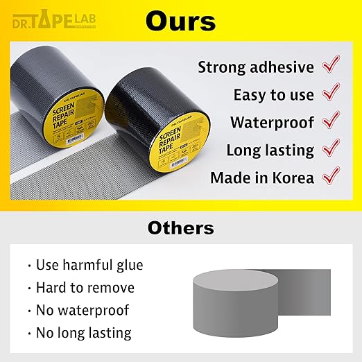 Black Window Screen Repair Tape, 4 in X 15 FT, Screen Repair Kit for Windows or Doors, Strong Adhesive Patch Kit Fiberglass Mesh Tape