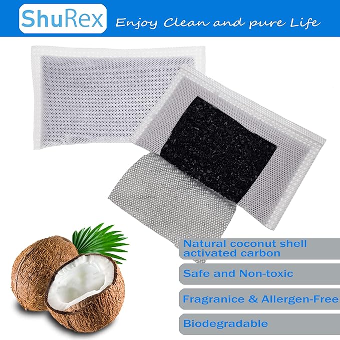 Activated Charcoal Odor Absorbing Filter Refill Deodorizer Compatible with iTouchless Trash Cans 8 Gallon and Larger (4 Large Filters+ 1 Compartment) (Black)
