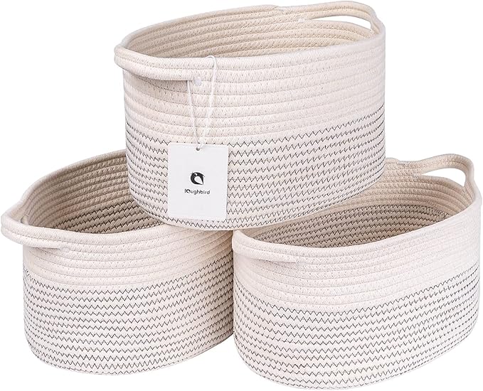 Medium and Large Woven Basket//With Handle, Used for Toys and Fabric Storage Basket used for Storing xl Storage Box, Decorative Storage Box Room 2pack (White/black line, L13×W9×H7)