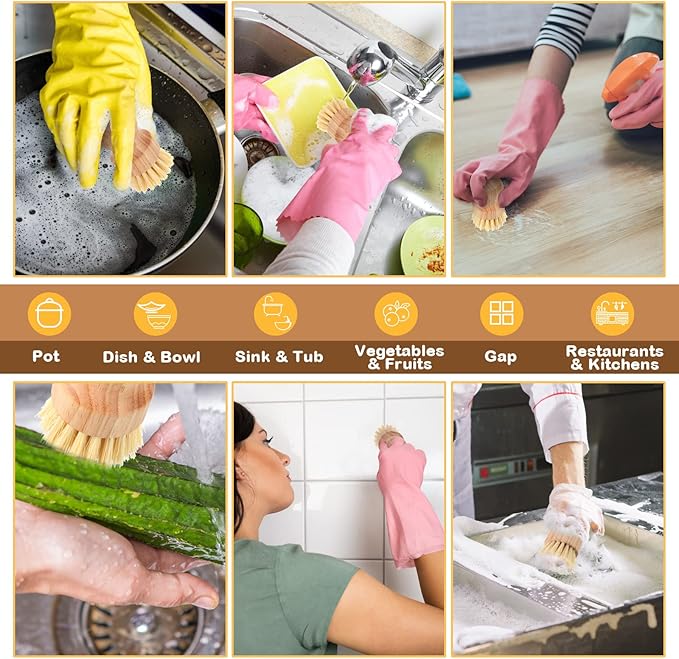 Nuenen 20 Packs Bamboo Dish Scrub Brushes Wooden Scrubbers Set Kitchen Dishwashing Scrubber with Natural Sisal Bristles for Iron Pot Pan Sink