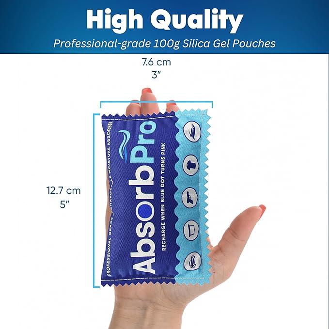 Rechargeable Dehumidifier Bag 1-Pack - 100g Reusable Moisture Absorbers - Silica Gel Packets for Bins, Totes, Gun Safe, Food Storage, Clothes, Cars, and Boats