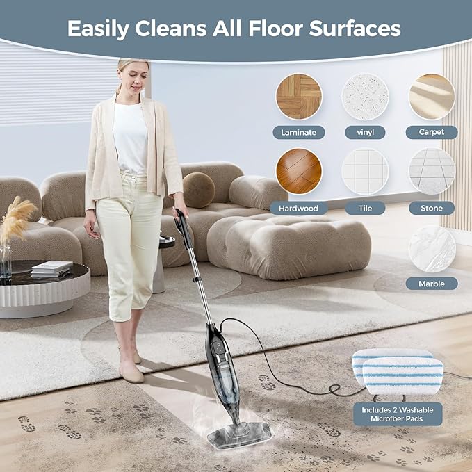 Steam Mop, 12-in-1 Powerful Handheld Steam Cleaner Detachable Steam Mops for Floor Cleaning, 550ML Removable Tank, 23FT Power Cable, MultiPurpose Steamer for Hardwood, Tile, Grout, Furniture