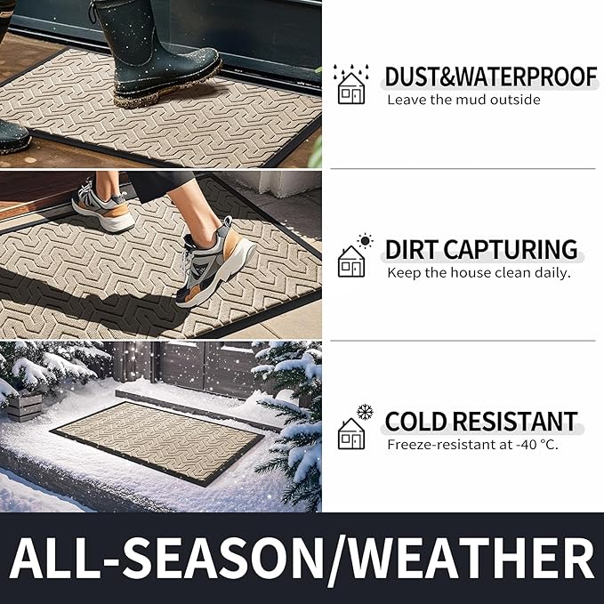 Yimobra Front Door Mat Outside Entrance 29.5x17, Waterproof Heavy Duty Outdoor Mats for Front Door, Non Slip Rubber Entry Mat for Garage Patio, Light Beige