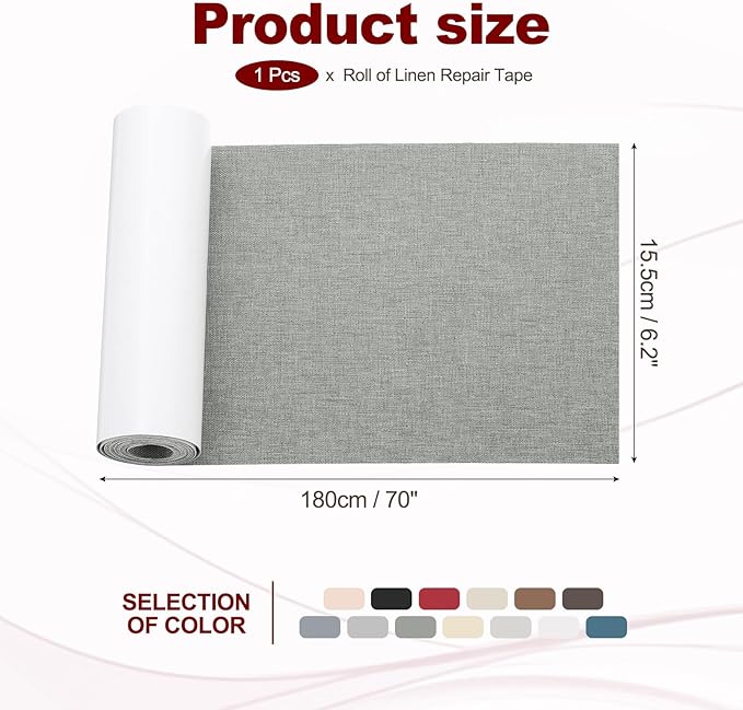 PATIKIL 70x6.2 Inch Linen Repair Tape, Repair Fabric Patch Self Adhesive Couch Patch Line Repair Patch for Furniture Sofa Car Seats Office Chairs, Dove Gray