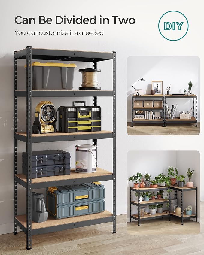 SONGMICS 5-Tier Storage Shelves, Load 2310 lb, Set of 2 Garage Storage, Boltless Assembly, Adjustable Shelving Unit, 17.7 x 35.4 x 70.9 Inches, for Study Shed Basement, Black UGLR450B02