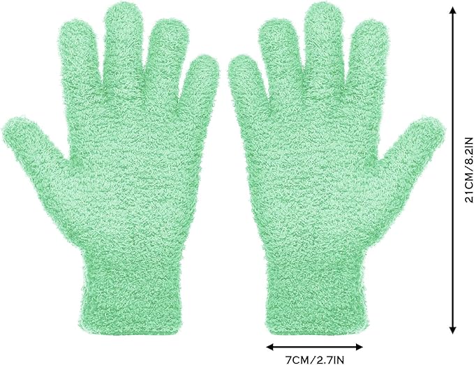 Patelai 2 Pairs Microfiber Gloves for plants Dusting Cleaning Glove Mittens House Cars Blinds Dusting(Blue, Grass Green, X-Large)