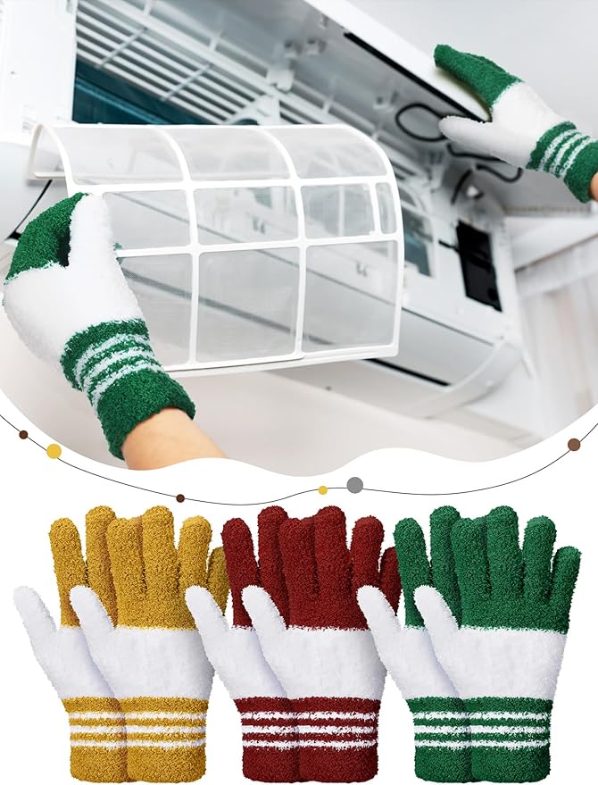 Patelai 3 Pairs Microfiber Plant Dusting Gloves Leaf Cleaning Gloves for Indoor Plants, Blinds, Furniture, House(Medium,Red, Green, Yellow)