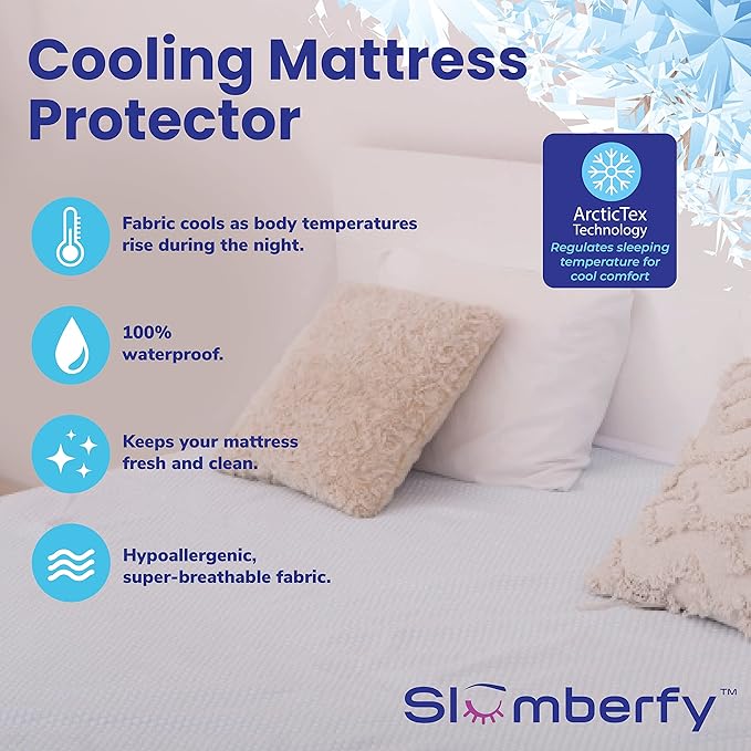 Slumberfy Twin XL Cooling Hypoallergenic Mattress Protector, 39x80 in, White, Noiseless, Washable
