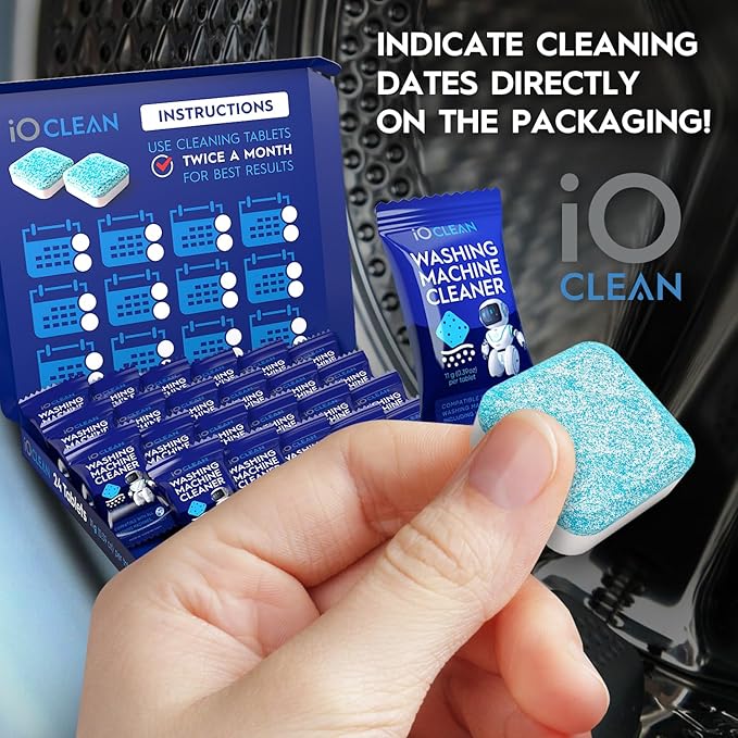 Washing Machine Cleaner and Descaler Tablets 24 Pcs - Deep Clean and Descaling for HE Front and Top Loaders Washer - High-Efficiency Tablets for a Fresh, Spotless Laundry, Remove Odor - 1 Year Supply