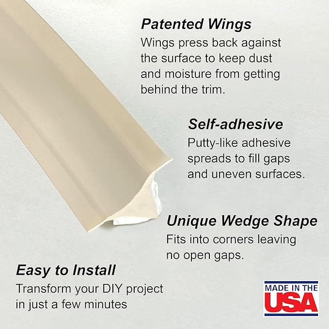 InstaTrim The Original Flexible Trim - 10ft Ivory 1/2" Wide Caulk Tape - Adhesive Trim with Many Uses Including Caulking for Bathtubs, Sinks, Counters, Tile, Floors - Made in USA
