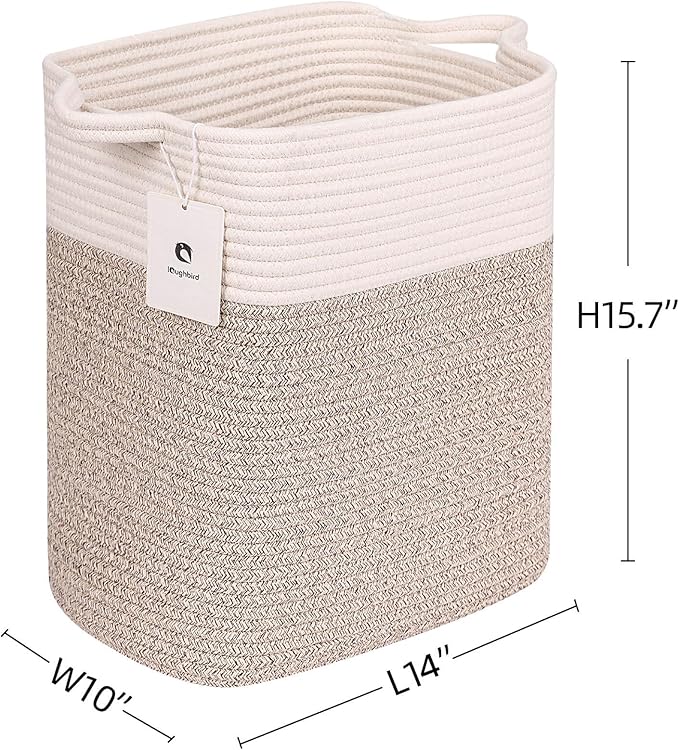 Medium and Large Woven Basket//With Handle, Used for Toys and Fabric Storage Basket used for Storing xl Storage Box, Decorative Storage Box Room (14L*15.7H WWhite Brown, 14L*10W*15.7H)