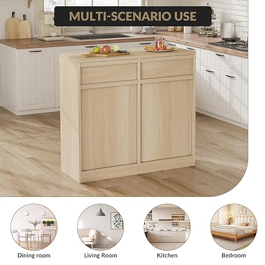 Double Tilt Out Trash Cabinet, Natural Wood Hidden Garbage Can Cabinet for 2 x 10 Gallon Bins, Modern Pet-Proof Trash Cabinets for Kitchen, Dining, Living Room Storage