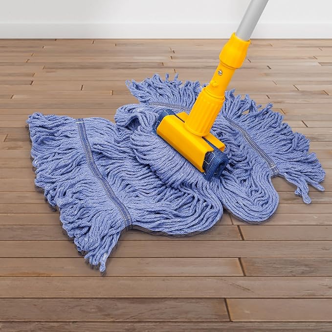 Pack of 6 Heavy Duty Commercial Looped End Cotton Mop,String Cotton Mop Refill Heads for Industrial,Residential and Most Floor Cleaning-Wet Industrial Blue String Mop Replacements Head