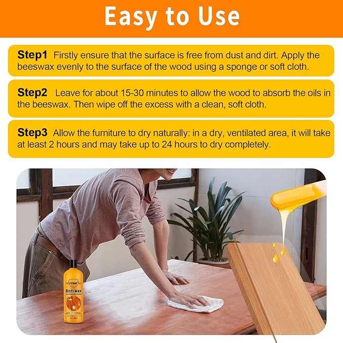 PIPIHUA Beeswax Polish and Conditioner for Wood Furniture - Waterproof & Restorer Wood Wax, Multipurpose Beeswax Furniture Polish and Cleaner for All Types and Colours, 16.23 Fl Oz