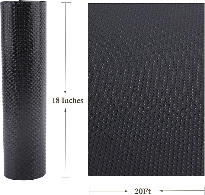 Shelf Liner for Kitchen Cabinet 18 Inch Wide X 20 Ft Non-Slip Drawer Mat Waterproof & Oil-Proof Cabinet Mat for Cupboard Pantry Bedroom Bathroom Garage Non Adhesive Refrigerator Shelf Liner (Black)