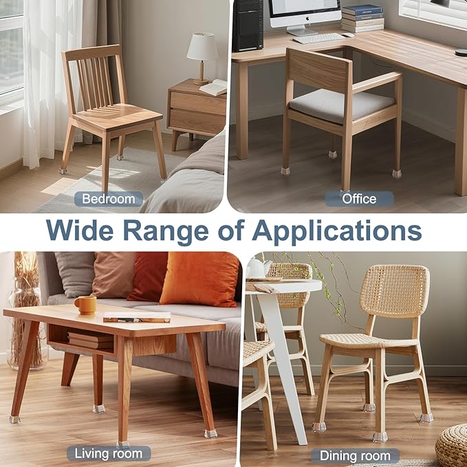 24PCS Square Chair Leg Floor Protectors for Hardwood Floors, Thicken Rubber Chair Leg Cap Covers, Non Slip Furniture Leg Pads to Protect Wood Tile Floors from Scratches and Reduce Noise