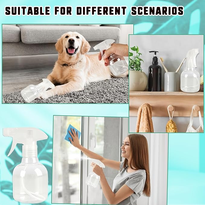 25 Pcs Plastic Spray Bottles 8 oz Empty Clear Refillable Spray Bottles with Adjustable Trigger Sprayers from Fine to Stream for Cleaning Solutions Reusable for Plants Oils Hair