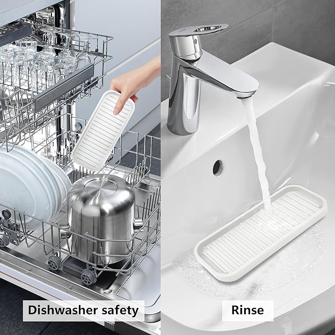 Silicone Sponge Holder Kitchen Sink Organizer Tray Dish Caddy Soap Dispenser, Scrubber Spoon Holder,Dishwashing Accessories 2 Pack (White)