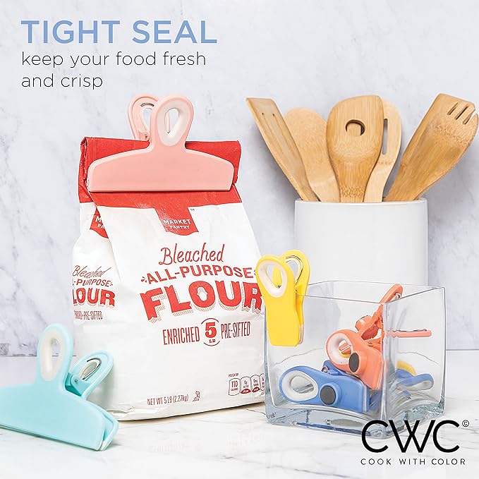COOK WITH COLOR Bag Clips - Heavy Duty Chip Clip and Refrigerator Magnet Clips for Food Storage with Air Tight Seal Grip, Bright Colors, Pack of 8