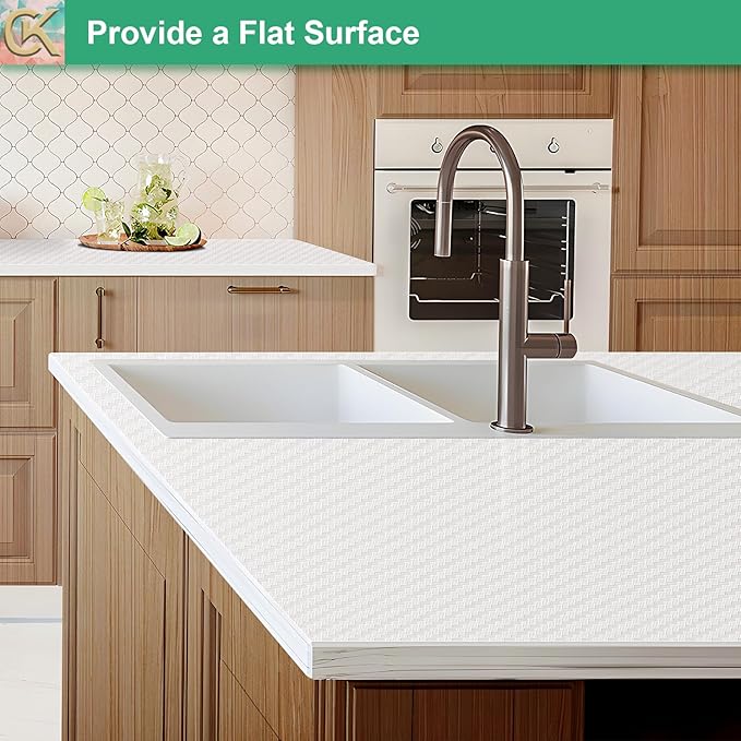 Self-Adhesive Shelf Liner Kitchen Liner, Waterproof Backed Paper Easy Peel and Stick Contact Liner Without Residue for Decor Your Desk Surface, Kitchen Countertops (White, 35.4 x 118.1 inches)