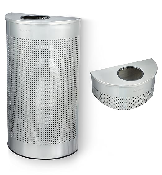 Alpine Half Round Trash Can Open Top - Modern 12 Gallon Stainless Steel Space Saving Indoor Commercial Trash Can, Narrow Garbage Can for Bathroom. Office, Lobby and Business.