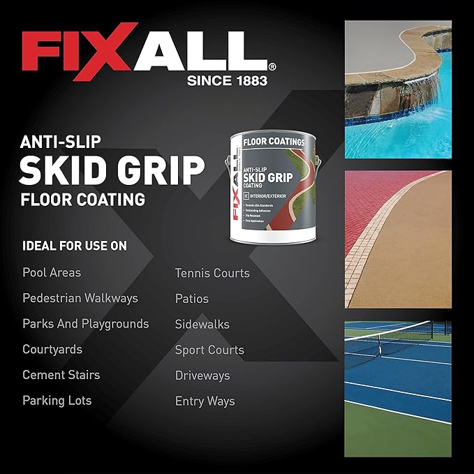 FIXALL Skid Grip Anti-Slip Coating, 1 Gallon, Emerald, Exceeds ADA Standards, Ideal for Safety Areas, Slip-Resistant Pavement, Cement & Concrete Paint