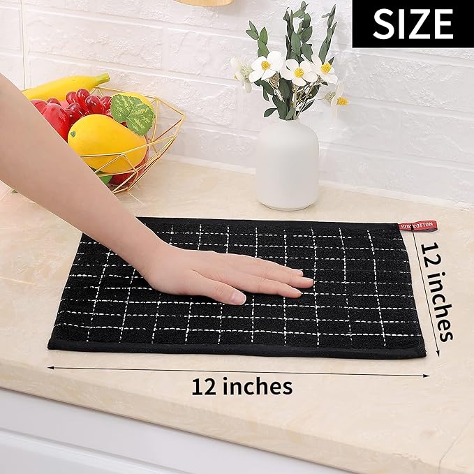 Homaxy 100% Cotton Terry Kitchen Dish Cloths, Ultra Soft and Absorbent Dish Towels for Kitchen, Suitable for Drying and Washing Dishes, 6 Pack, 12 x 12 Inches, Black