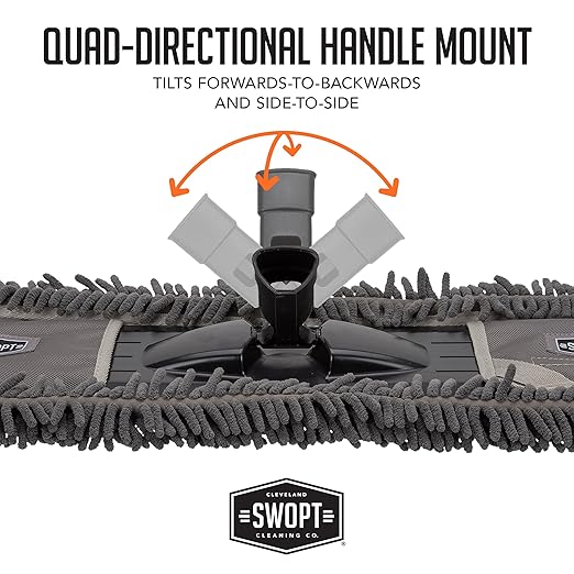 SWOPT 18” Microfiber Dust Mop + 60" Steel Handle, Combo — Dust Mop Head with Long Handle Interchangeable with All SWOPT Cleaning Products — Clean Hard-to-Reach Areas, Machine Washable