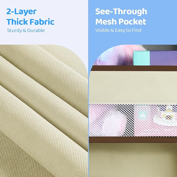 Yecaye 2 Pack 4 Tier Over the Door Organizer, Foldable Portable Baby Essentials for Stuffed Animal Storage - Multi-purpose Bathroom Closet Organizers and Storage for Kids Newborn Baby Stuff Beige
