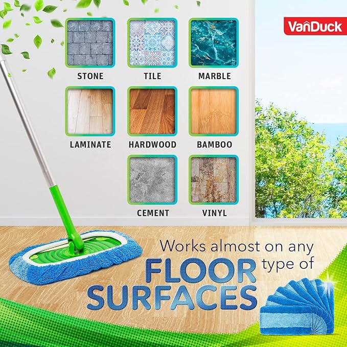 VanDuck Reusable Pet Heavy Duty Mop Pads Compatible with Swiffer Sweeper (2-Pack) - Washable Microfiber Mop Pads for Wet & Dry Use - All Purpose Floor Mopping and Cleaning Product